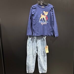 Levi’s 2 pc, Jeans & Doe/Deer,long sleeve ruffle top, elastic waist & cuff jeans